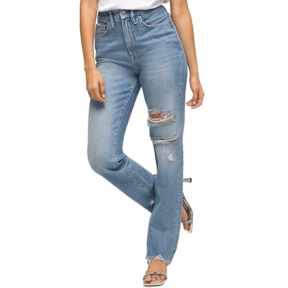 Good American Good Boy Distressed Boyfriend Jeans in Blue536 Size 20 - Picture 3 of 11